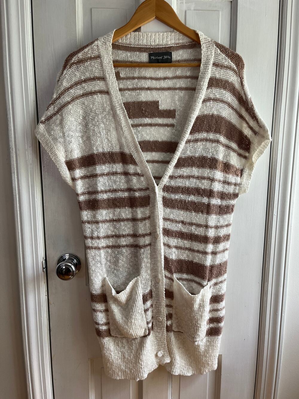 Michael Stars Striped Knit Cardigan Cover-Up - Beige/White - Size Medium - EUC